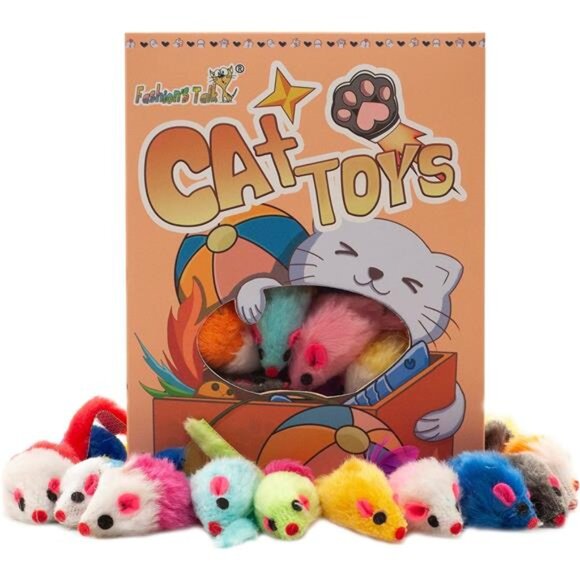 Fashion's Talk 48-Count Assorted Mice Cat Toys Furry Rattle Mouse Kitten Toy - Picture 7 of 8